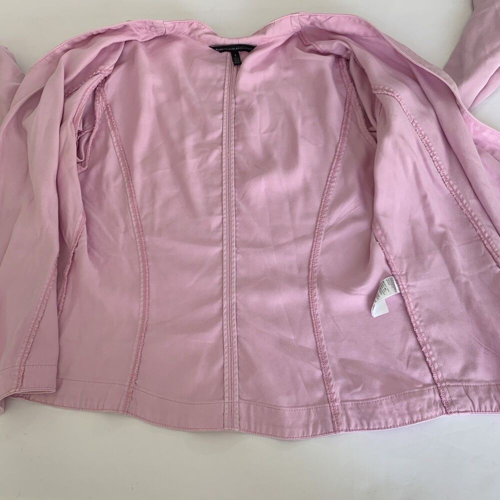 White House Black Market Jacket L Pink Collarless Open Drape Roll Tab Barbie - Picture 8 of 13